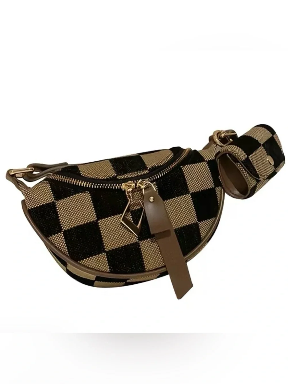 Checkerboard Crescent Crossbody Bag